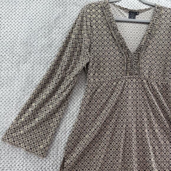 Y2K Suzie in the City Top Womens M Brown Gold Babydoll V-Neck Flared Long Sleeve - Picture 5 of 16